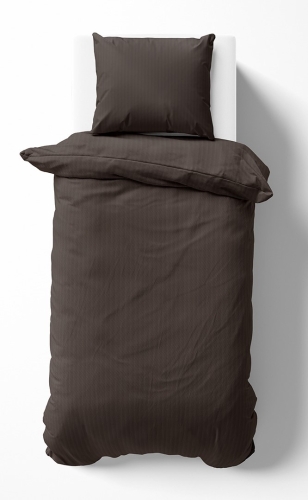 Pościel Satynowa 140x200 Gładka w Pasy Premium Ciemny Brąz Mocha