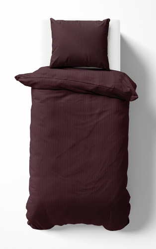 Pościel Satynowa 140x200 Gładka w Pasy Premium Burgund Wino