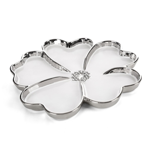 Patera Dekoracyjna NEFRE 33 x 33 x 3 cm biały + srebrny