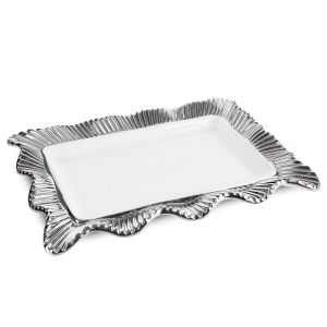 Patera Dekoracyjna BETSY 36 x 25 x 4 cm biały  + srebrny