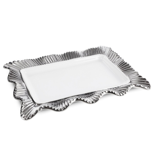 Patera Dekoracyjna BETSY 36 x 25 x 4 cm biały  + srebrny