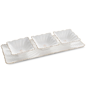 Patera Dekoracyjna GAYA 42 x 16 x 2cm kremowy + złoty