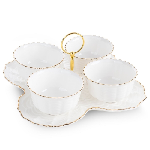 Misa Dekoracyjna GAYA 24 x 24 x 7cm kremowy + złoty