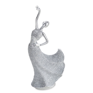 Figurka z żywicy poliestrowej Tancerka 8 x 5 x 20 cm srebrna 