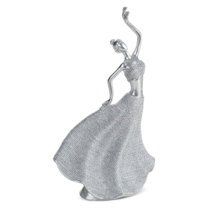 Figurka z żywicy poliestrowej Tancerka 13 x 7 x 26 cm srebrna   