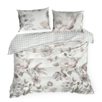 Pościel z Makosatyny bawełnianej 220x200 Rosalia Kwiaty biała/pudrowa Premium   