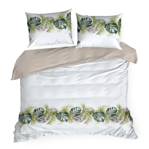 Pościel Bawełniana 140x200 Amber Monstera Liście biały / zielony