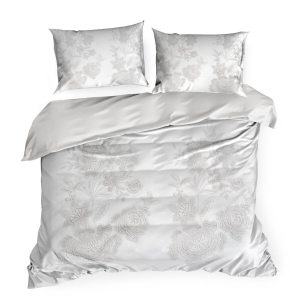 Pościel Satynowa 220x200 Kwiaty biały/beżowy Premium  