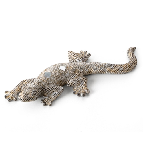 Figurka z żywicy poliestrowej Salamandra 20 x 8 x 3 cm stalowa + złota