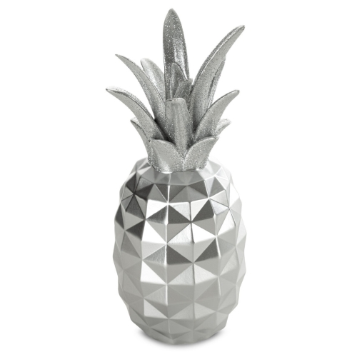 Figurka z żywicy poliestrowej Ananas 10 x 10 x 25 cm srebrna