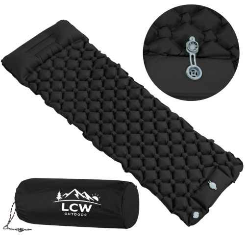 Materac Turystyczny Trekkingowy Dmuchany Mata Ultralekki z wbudowaną pompką - CZARNY