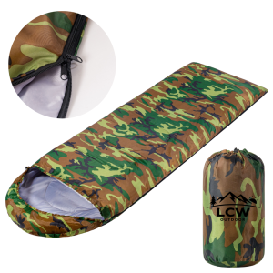 ŚPIWÓR Turystyczny kołdra z kapturem 2w1 CIEPŁY LEKKI Mumia + pokrowiec - MORO WOJSKOWY