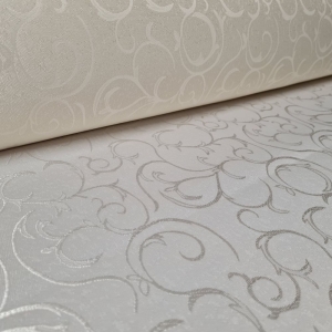 Tkanina Obrusowa Plamoodporna kremowa wzór roślinny winorośl poliester  szer. 160cm 