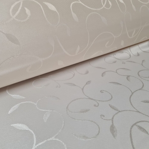 Tkanina Obrusowa Plamoodporna kremowa wzór roślinny listki poliester  szer. 160cm