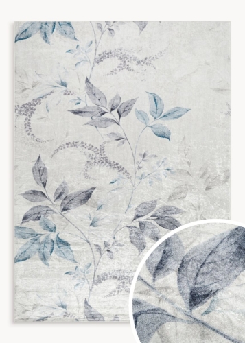 Dywan 50x80 Lotus Kwiaty kremowy/niebieski nowoczesny 