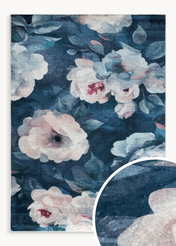 Dywan 50x80 Lotus Kwiaty ciemnoniebieski/pudrowy nowoczesny  
