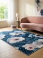 Dywan 80x140 Lotus Kwiaty ciemnoniebieski/pudrowy nowoczesny  