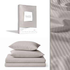 Pościel Adamaszek 140x200 Gładka Satynowa w Pasy Premium Beżowa