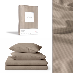 Pościel Adamaszek 140x200 Gładka Satynowa w Pasy Premium Ciemna Beżowa Taupe