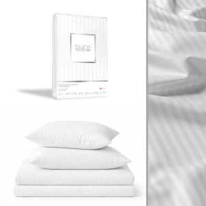 Pościel Adamaszek 140x200 Gładka Satynowa w Pasy Premium Biała