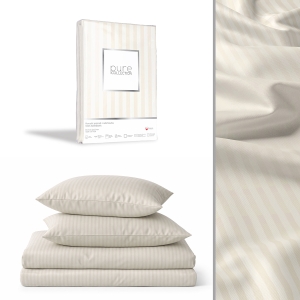 Pościel Adamaszek 140x200 Gładka Satynowa w Pasy Premium Kremowa