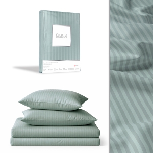 Pościel Adamaszek 140x200 Gładka Satynowa w Pasy Premium Miętowa