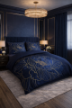 Pościel Satyna Bawełniana PRESTIGE 160x200 Kwiaty na granacie