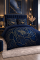 Pościel Satyna Bawełniana PRESTIGE 160x200 Kwiaty na granacie