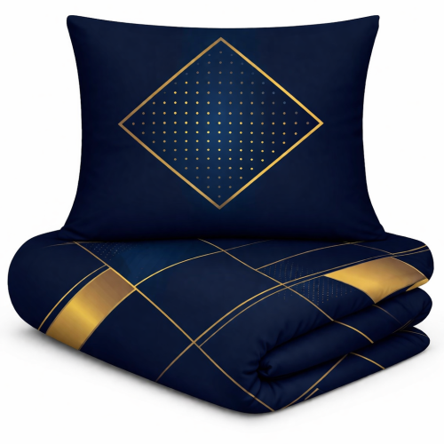 Pościel Satyna Bawełniana PRESTIGE 160x200 Geometryczna granatowa