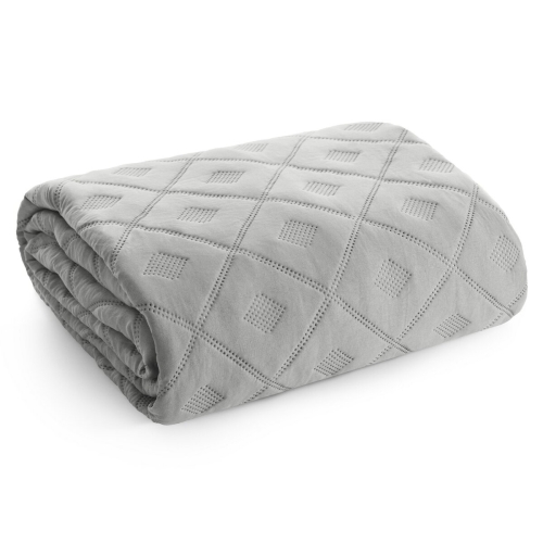 Narzuta dekoracyjna 170x210 Srebrna welwetowa geometryczne pikowanie   