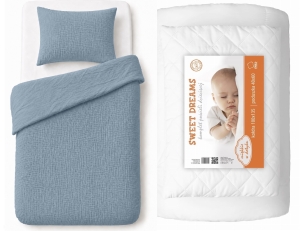 Komplet Niemowlęcy 100x135 Pościel Muślinowa niebieska + Kołderka 100x135 BAWEŁNA Premium 