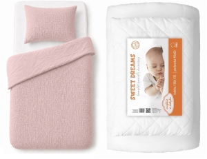 Komplet Niemowlęcy 90x120 Pościel Muślinowa różowa + Kołderka 90x120 BAWEŁNA Premium 