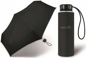 Parasol Happy Rain Ultra Mini krótki Manulanie otwierany kieszonkowy Czarny do torebki 