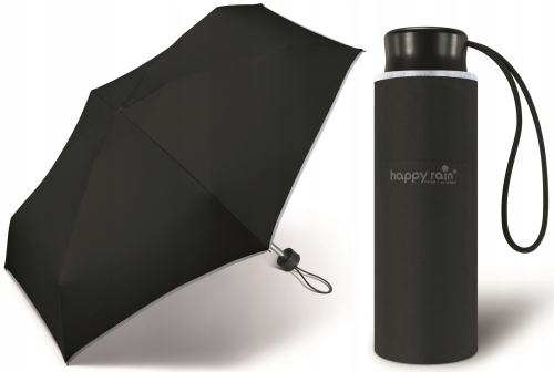 Parasol Happy Rain Ultra Mini krótki Manulanie otwierany kieszonkowy Czarny do torebki 