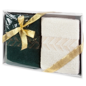 Komplet Ręczników 2szt. Glow Prezentowy 2x50/90 kremowy+ c.zielony 450g
