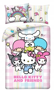 Pościel Młodzieżowa 140x200 Hello Kitty i Przyjaciele kotek różowy Mikrofibra 
