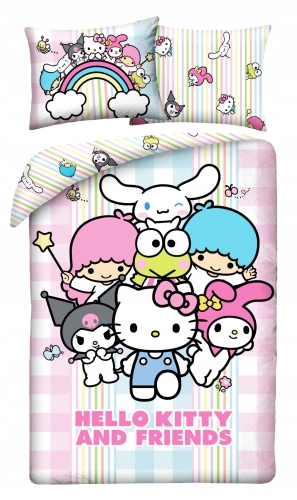 Pościel Młodzieżowa 140x200 Hello Kitty i Przyjaciele kotek różowy Mikrofibra 