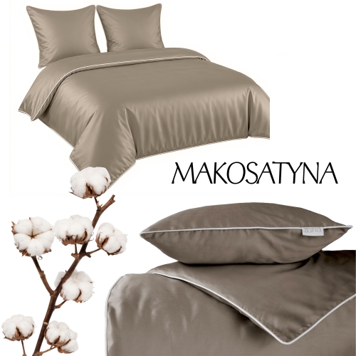 Pościel Pure z Makosatyny bawełnianej 140x200 C. Beżowa Taupe Premium  