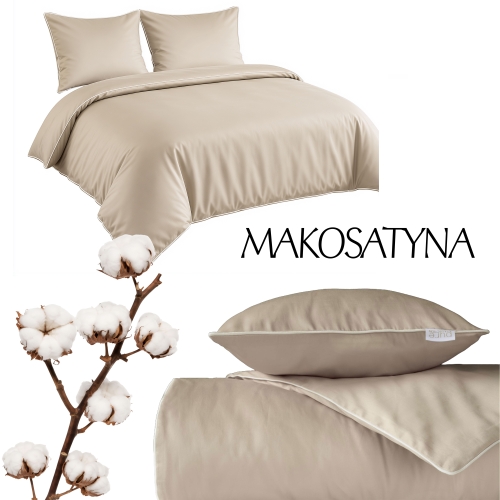 Pościel Pure z Makosatyny bawełnianej 160x200 Beżowa Piaskowa Premium   