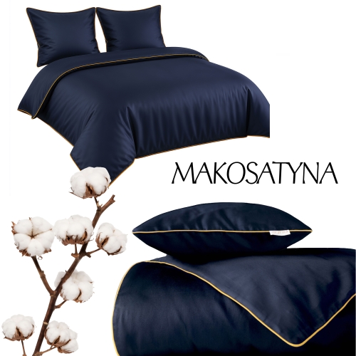 Pościel Pure z Makosatyny bawełnianej 160x200 Granatowa Premium  