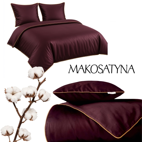 Pościel Pure z Makosatyny bawełnianej 220x200 Bordowa Premium  