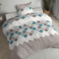 Pościel Flanelowa 140x200 Geometryczna beżowa z turkusem