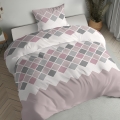 Pościel Flanelowa 140x200 Geometryczna beżowa z różem