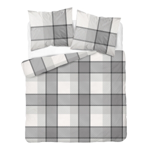 Pościel Flanelowa 220x200 Kratka szara / popielata z oliwką