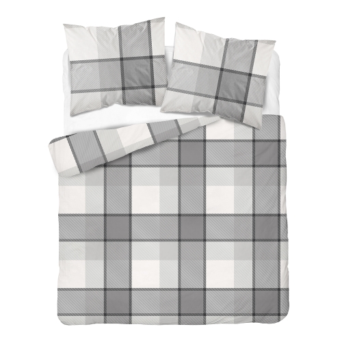 Pościel Flanelowa 220x200 Kratka szara / popielata z oliwką