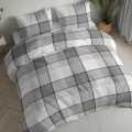 Pościel Flanelowa 220x200 Kratka szara / popielata z oliwką