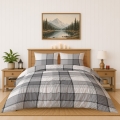 Pościel Flanelowa 220x200 Kratka szara / popielata z oliwką