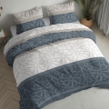 Pościel Flanelowa 160x200 Ornament kwiatowy Granatowa z beżem