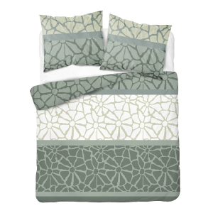 Pościel Flanelowa 160x200 Ornament kwiatowy Zielona z oliwką