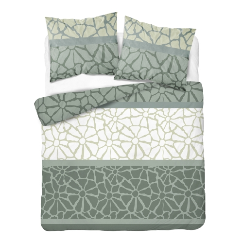 Pościel Flanelowa 160x200 Ornament kwiatowy Zielona z oliwką
